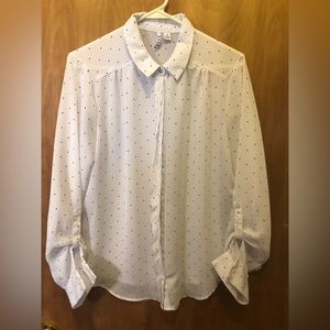 ELLE brand white polka dot button up blouse